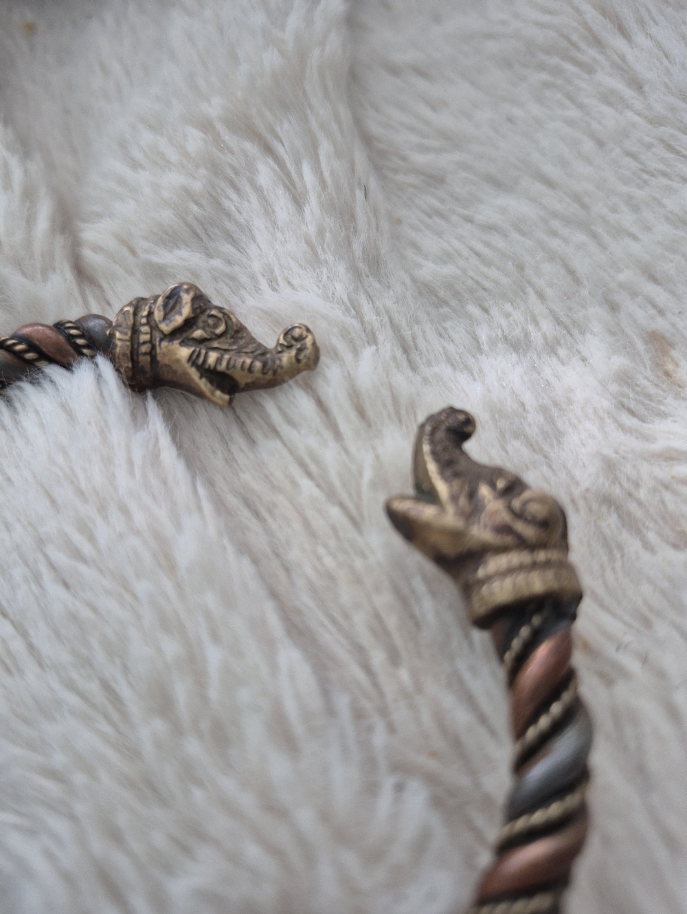 Twisted Rope Silver, Copper, Brass, Elephant Dog Dragon Cuff Bracelet - Picture 2 of 6